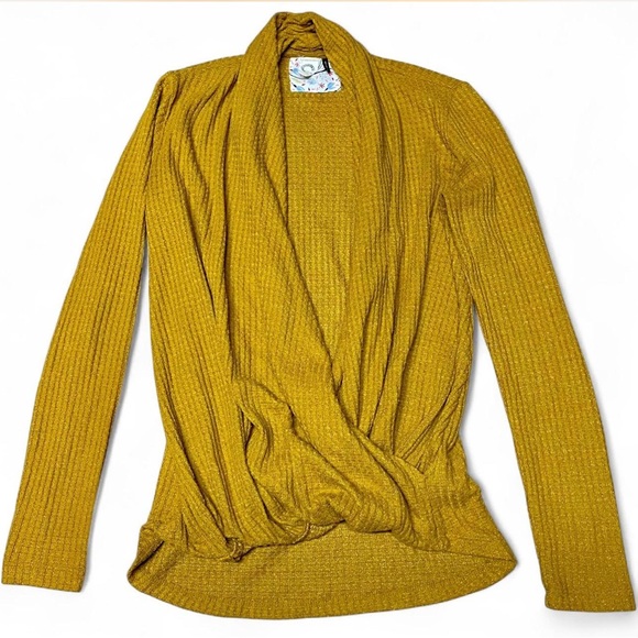 Anthropologie Akemi + Kim Mustard Yellow Long Sleeve Shirt Top Wrap Sweater XS - Picture 3 of 10
